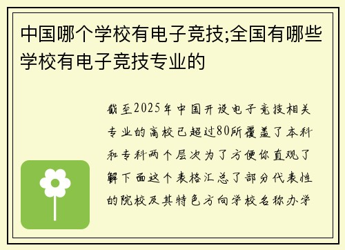 中国哪个学校有电子竞技;全国有哪些学校有电子竞技专业的